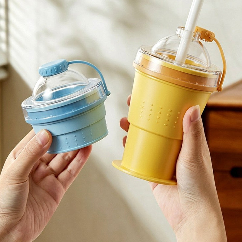 Collapsible Silicone Ice Ball Cup with Straw