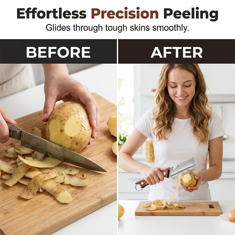🥕 3-in-1 Vegetable Peeler with Bottle Opener – Julienne & Shredding Tool, Stainless Steel Blade, Wood‑Grip Handle – Must‑Have Kitchen Gadget for Effortless Prep