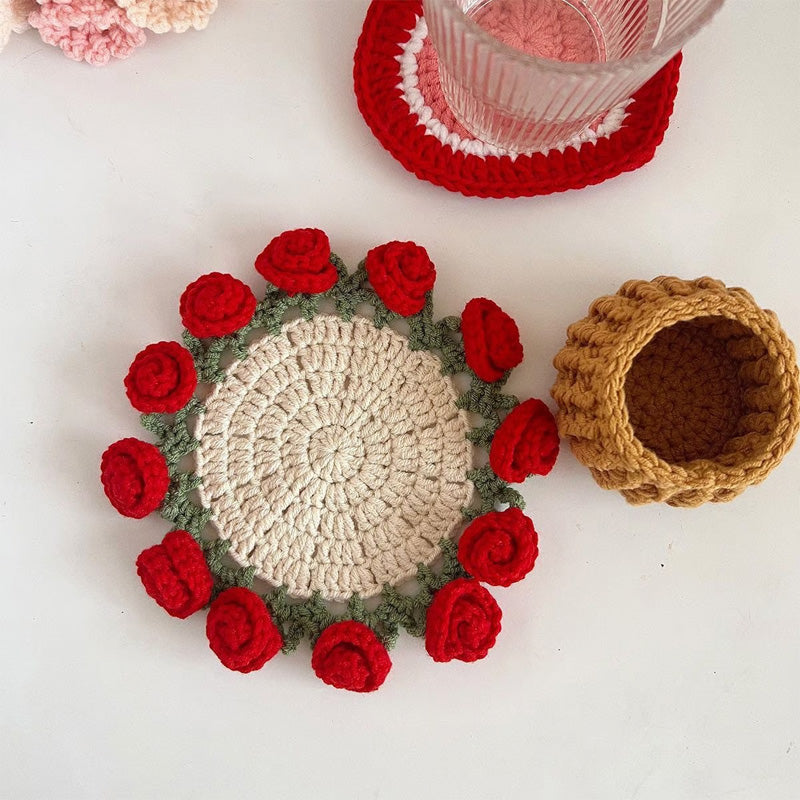 Handmade Floral Yarn Coasters