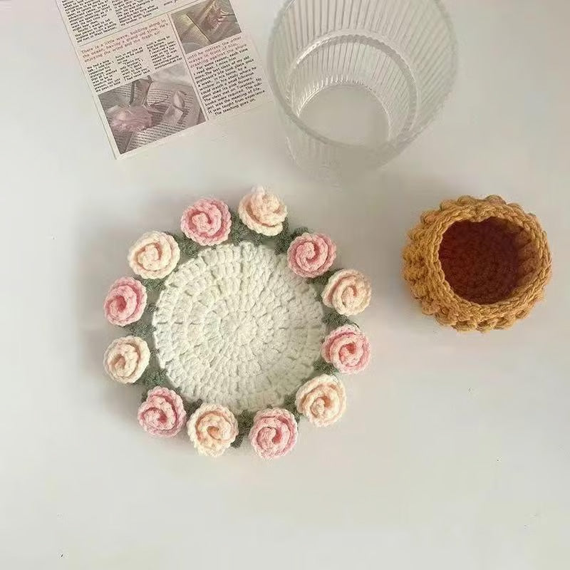 Handmade Floral Yarn Coasters