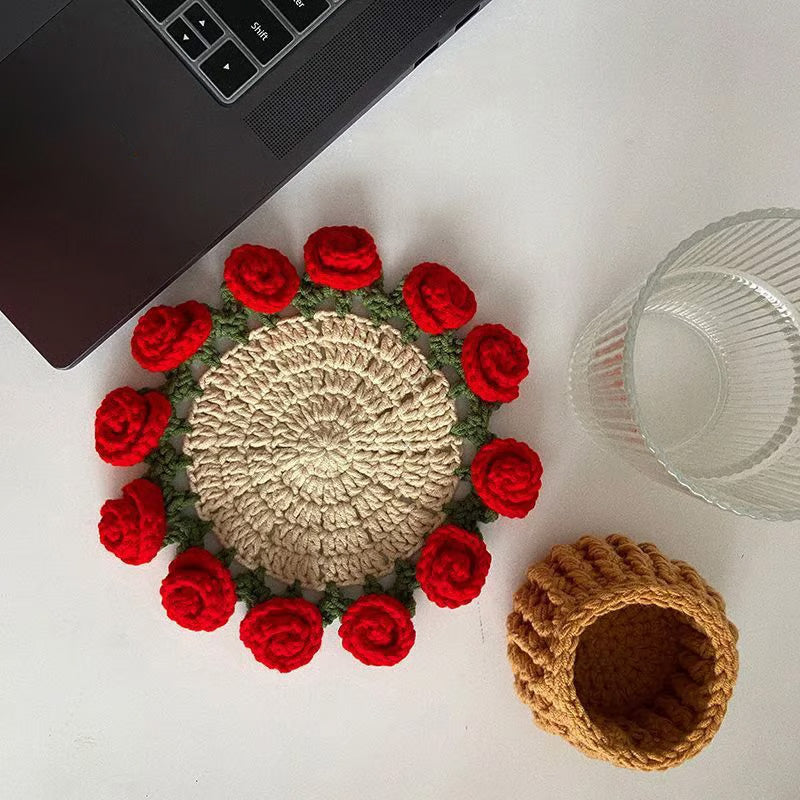 Handmade Floral Yarn Coasters