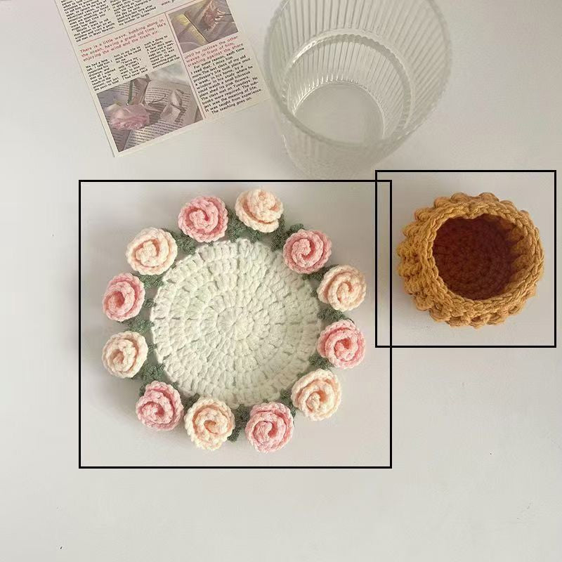 Handmade Floral Yarn Coasters