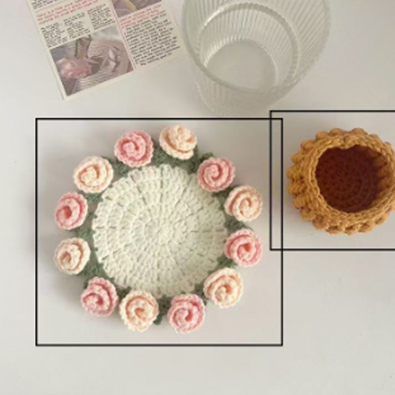 Handmade Floral Yarn Coasters