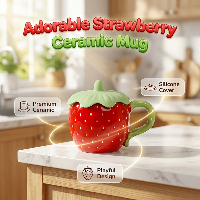 Strawberry Ceramic Mug with Lid