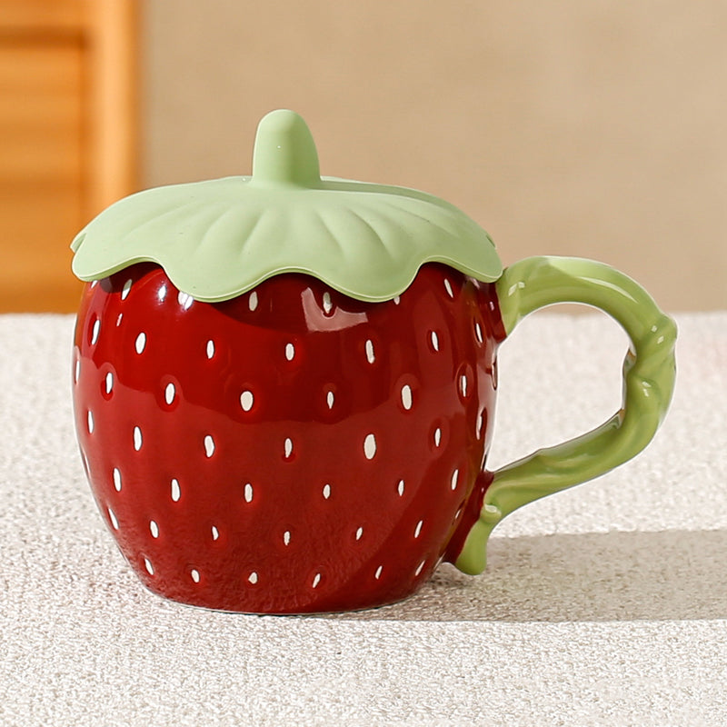 Strawberry Ceramic Mug with Lid