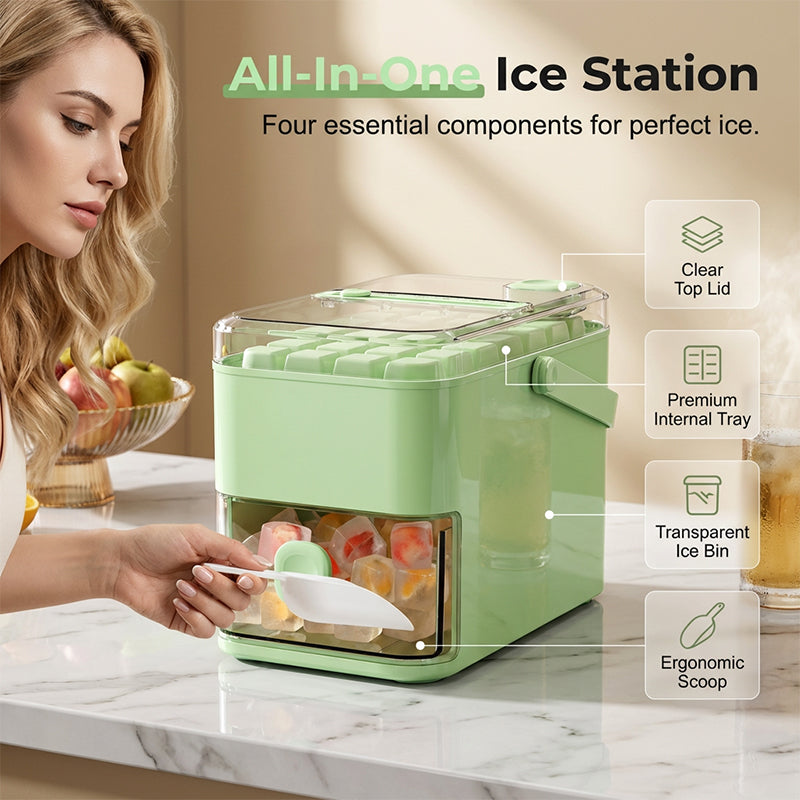 Press-Type Ice Cube Maker with Storage Bin