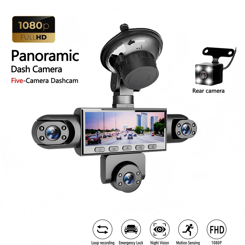 🎉 2026 Sale — Over 36,000 Sold! 🚗 5-Camera Panoramic Dash Cam – Full View No Blind Spots 🛡️✨