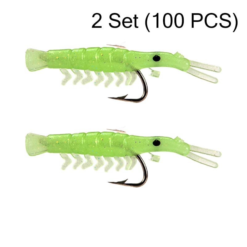 50PCS Luminous Shrimp Lures – Glow in the Dark & Sharp Hooks 🌙✨🦐🎣