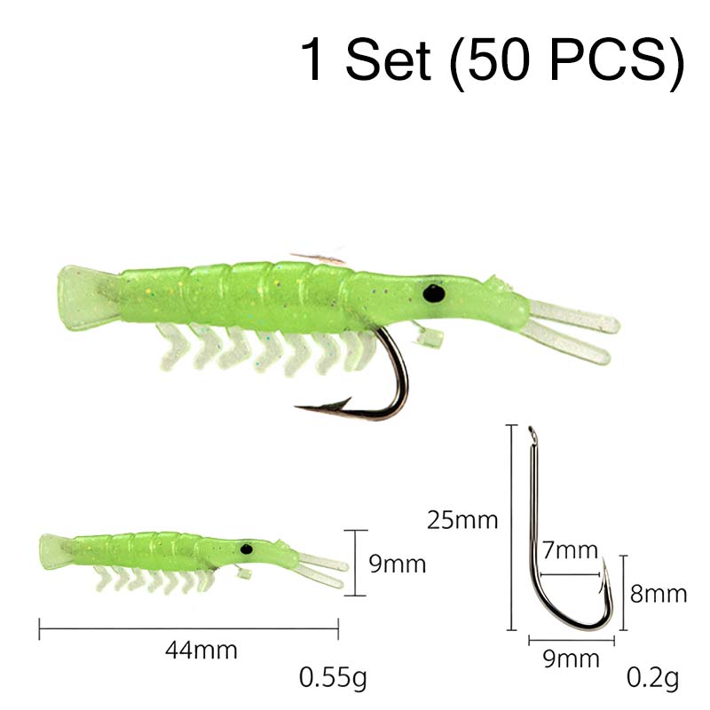 50PCS Luminous Shrimp Lures – Glow in the Dark & Sharp Hooks 🌙✨🦐🎣