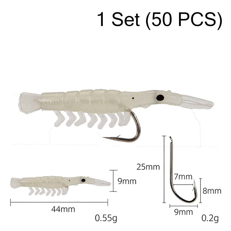 50PCS Luminous Shrimp Lures – Glow in the Dark & Sharp Hooks 🌙✨🦐🎣