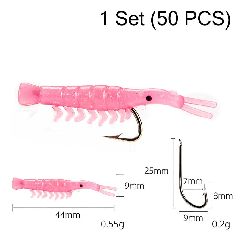 50PCS Luminous Shrimp Lures – Glow in the Dark & Sharp Hooks 🌙✨🦐🎣