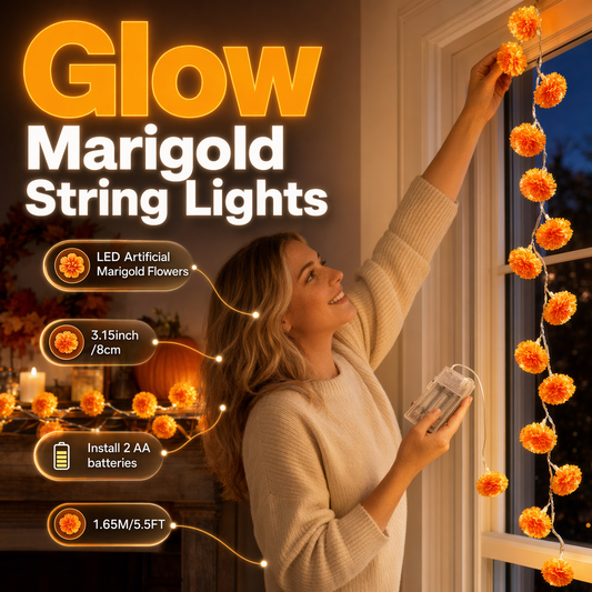 💀New Arrival 50% OFF! 🌼 Artificial Marigold Flower Led String Light – Perfect For Day Of The Dead & Halloween, 20 Leds, 8 Modes, Waterproof. Create A Festive Altar Or Spooky Porch! 🕯️🎃🧡