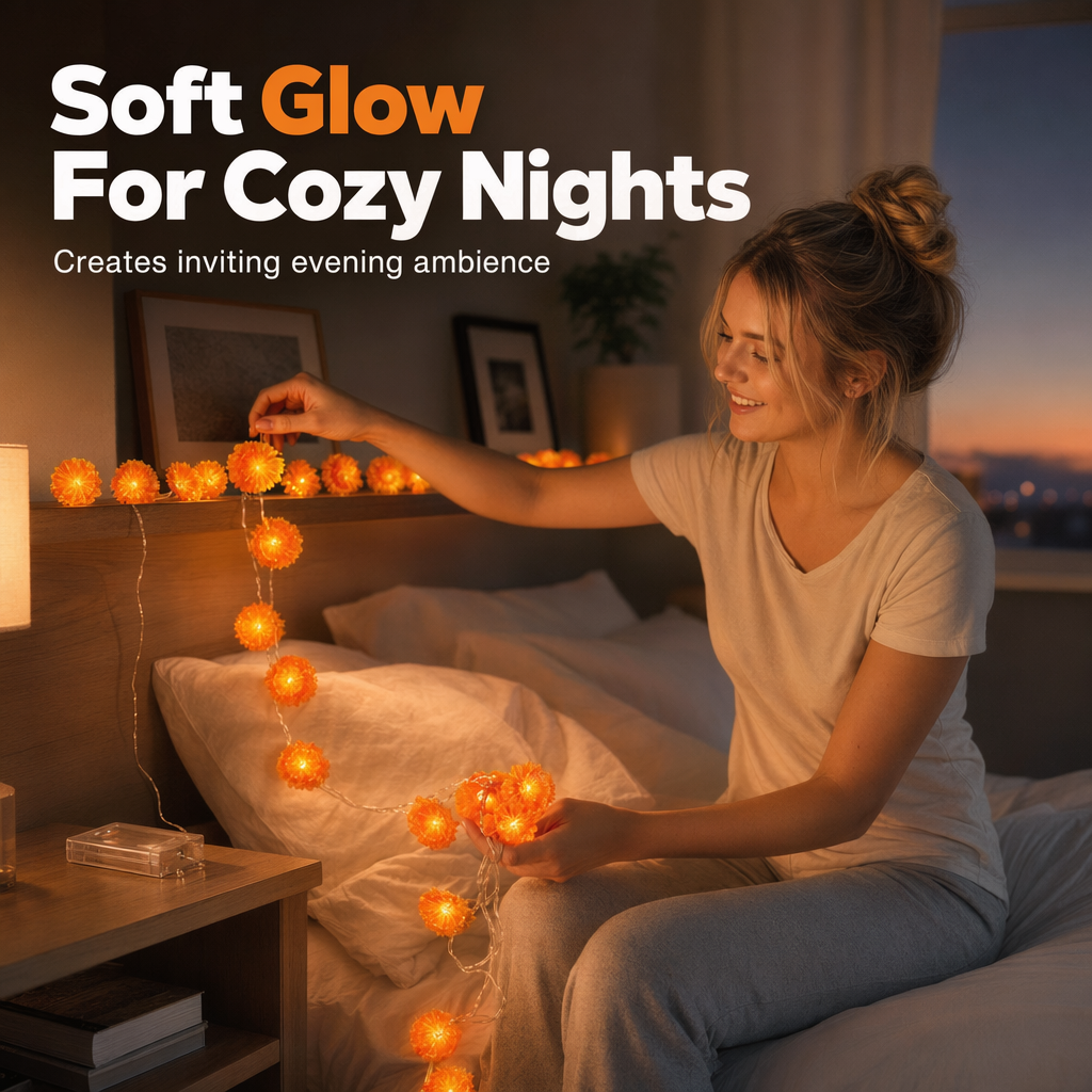 💀New Arrival 50% OFF! 🌼 Artificial Marigold Flower Led String Light – Perfect For Day Of The Dead & Halloween, 20 Leds, 8 Modes, Waterproof. Create A Festive Altar Or Spooky Porch! 🕯️🎃🧡
