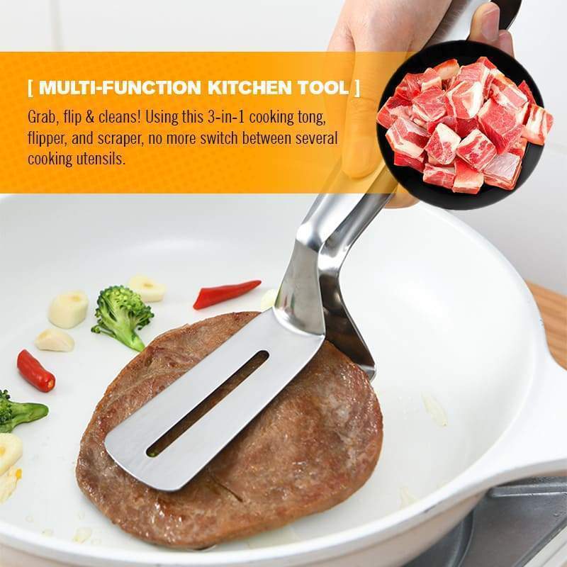 ⏳Time-Limited Special⏰3-in-1 cooking clamp – grab, flip, scrape, and drain oil easily!