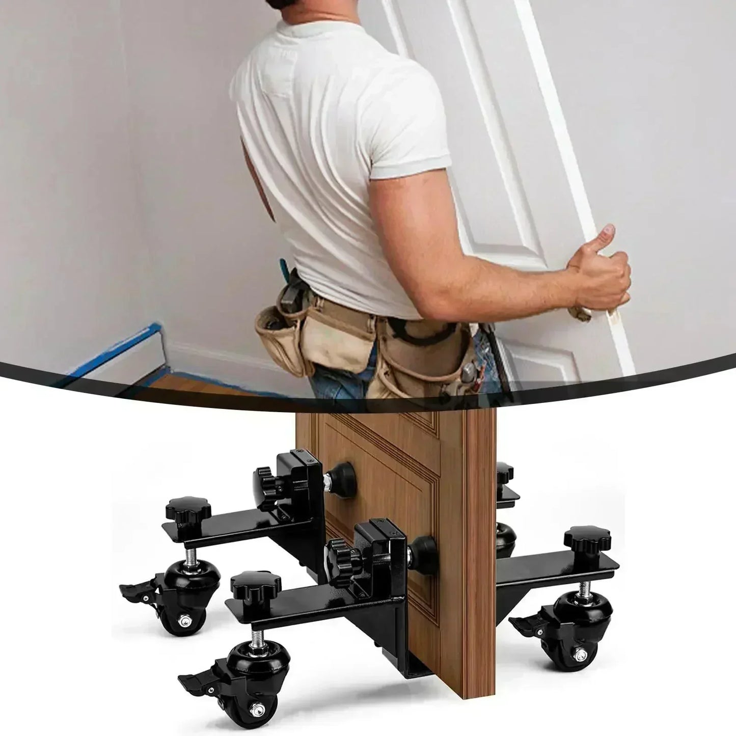 🚪50% OFF NOW! Saker Door Panel Installation Kit, Heavy‑Duty Door Installation Tool with Rolling Wheels, Labor‑Saving Helper Bracket for Easy Interior & Exterior Door Hanging