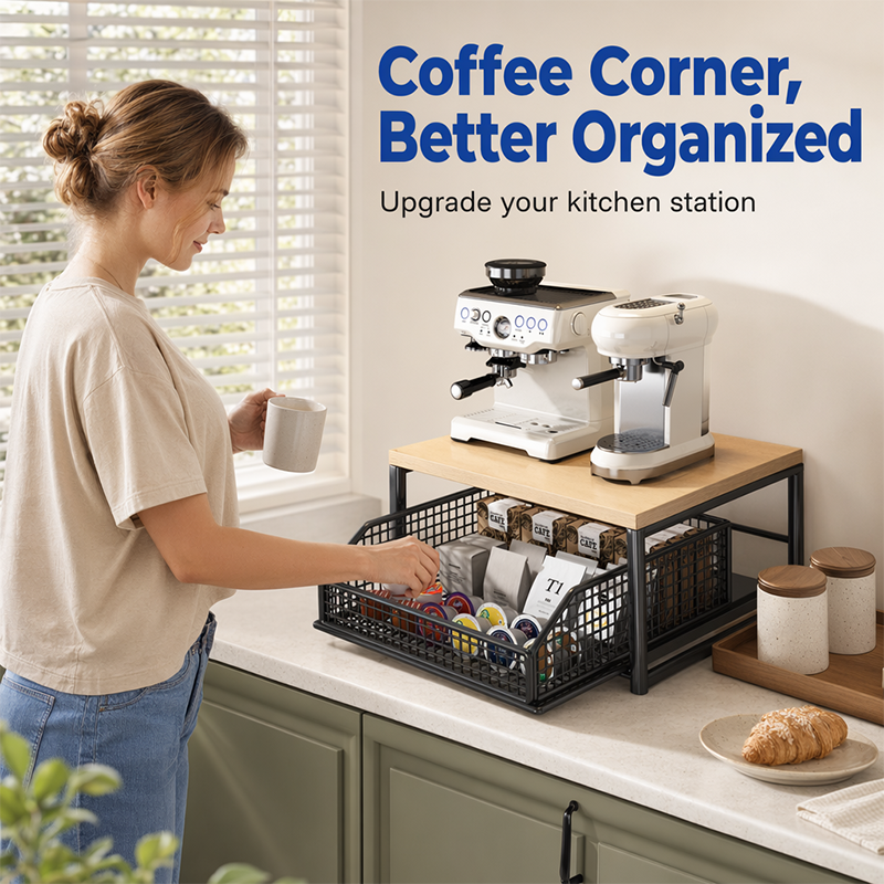 🏠2-Tier Kitchen Microwave Stand with Slide-Out Storage Drawer