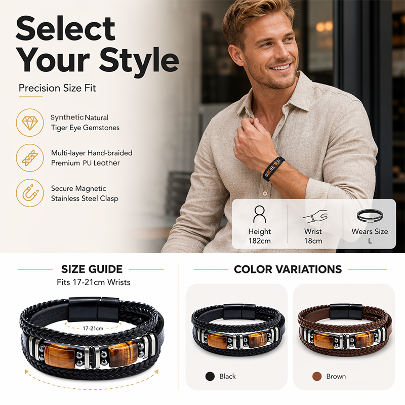 Braided PU Leather Bracelet for Men & Women