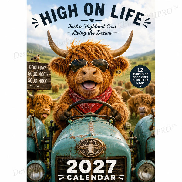 🐮 2027 Funny Highland Cow Wall Calendar🗓️ | A4 Hanging Calendar |🎁 Designed by Isabel Kline 🎨📆