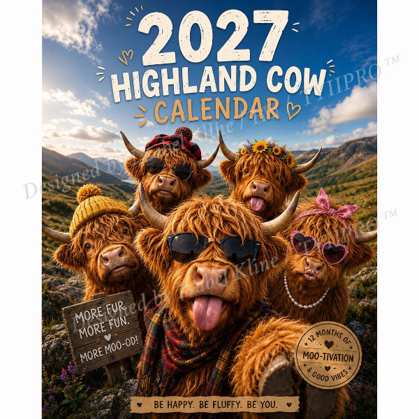 🐮 2027 Funny Highland Cow Wall Calendar🗓️ | A4 Hanging Calendar |🎁 Designed by Isabel Kline 🎨📆