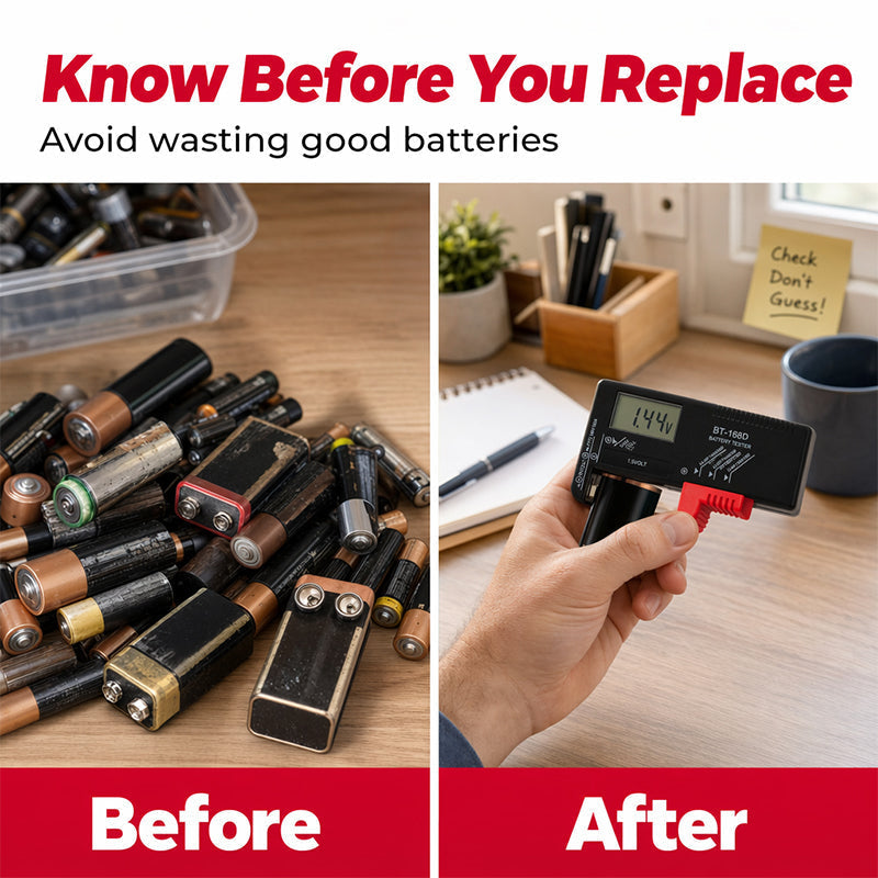🥳2026 HOT SALE🥳💞50K+ SOLD!📊🔦 50% OFF! Digital Battery Checker – Large LCD display shows exact remaining power. Compact & portable – test before you toss! 🧪💪
