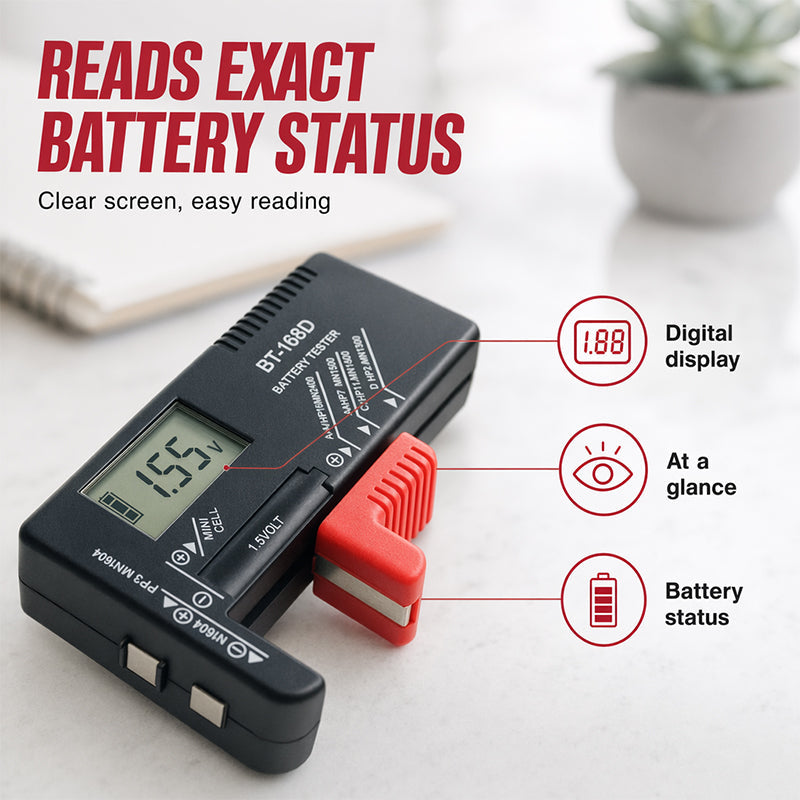 🥳2026 HOT SALE🥳💞50K+ SOLD!📊🔦 50% OFF! Digital Battery Checker – Large LCD display shows exact remaining power. Compact & portable – test before you toss! 🧪💪