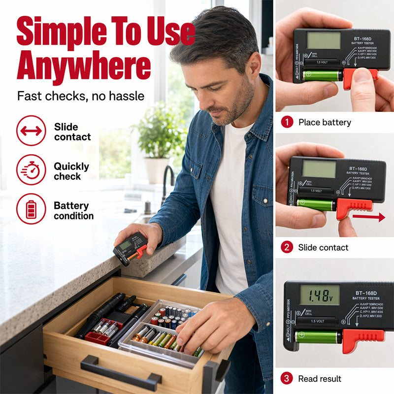🥳2026 HOT SALE🥳💞50K+ SOLD!📊🔦 50% OFF! Digital Battery Checker – Large LCD display shows exact remaining power. Compact & portable – test before you toss! 🧪💪
