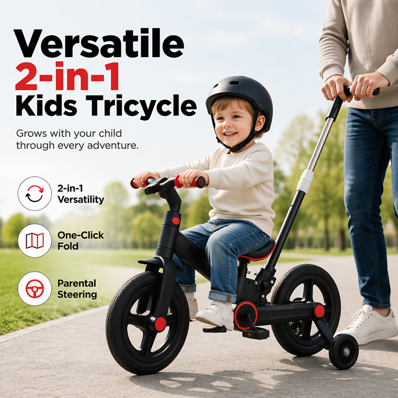 🎉 2026 Sale — Over 22,300 Sold!🚲 2-in-1 Kids Tricycle Convertible Balance Bike With Parent Push Handle ✨