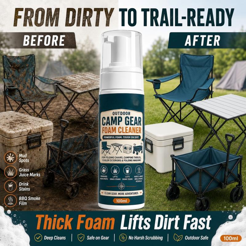 Outdoor Camp Gear Foam Cleaner with Cleaning Towel✨ Mild protective foam removes dirt, perfect for tent, sleeping bags and camping cookware.