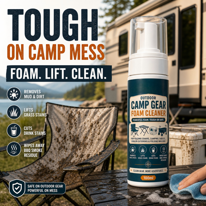 Outdoor Camp Gear Foam Cleaner with Cleaning Towel✨ Mild protective foam removes dirt, perfect for tent, sleeping bags and camping cookware.
