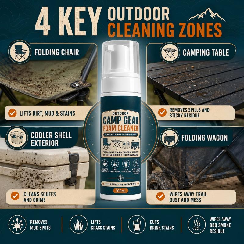 Outdoor Camp Gear Foam Cleaner with Cleaning Towel✨ Mild protective foam removes dirt, perfect for tent, sleeping bags and camping cookware.