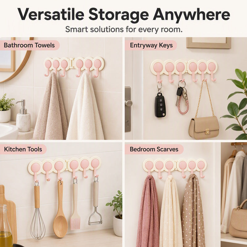 Cute Punch-Free Wall Hook Rack✨ No drilling, damage-free sticky wall rack for keys & bags storage.