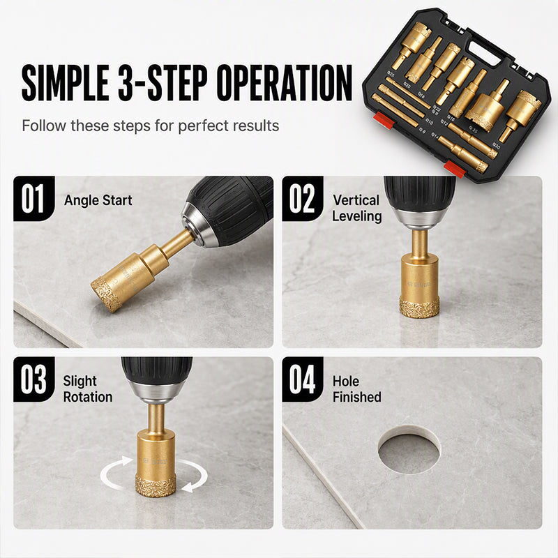 ⏳🔥LIMITED-TIME 50% OFF! ⏰12-Piece Dry Diamond Tile Hole Saw Kit (6-35mm)