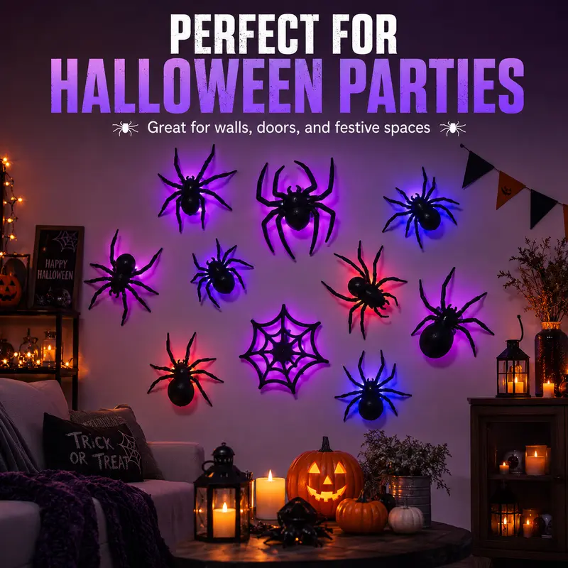 Halloween 3D Spider LED Flashing Light Wall Stickers🕷️ Flashing LED lights, spooky decor for halloween party.