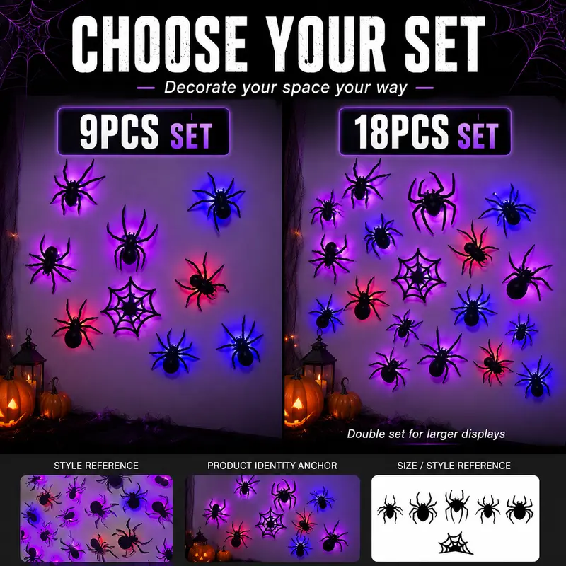 Halloween 3D Spider LED Flashing Light Wall Stickers🕷️ Flashing LED lights, spooky decor for halloween party.