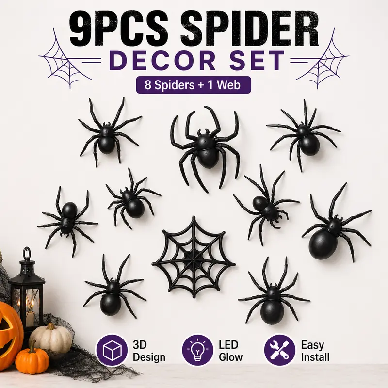 Halloween 3D Spider LED Flashing Light Wall Stickers🕷️ Flashing LED lights, spooky decor for halloween party.