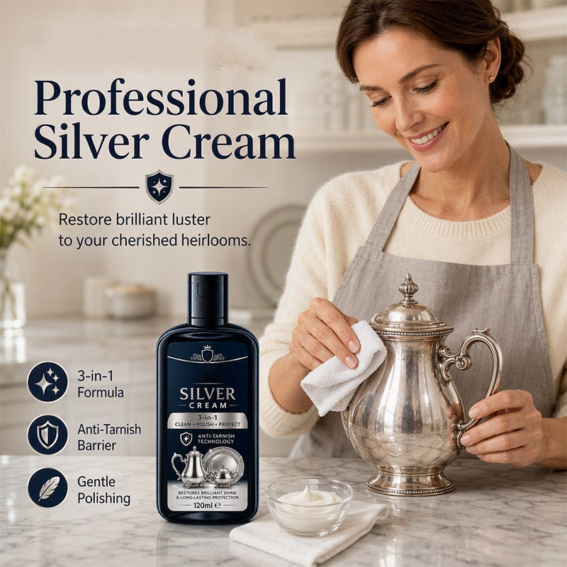 ✨50% OFF NOW! Anti‑Tarnish Silver Polish Cream, 3‑in‑1 Clean Polish Protect Silver Care Cream, Gentle Polishing Cream Restores Bright Luster for Silverware, Silver Heirlooms & Silver Ornaments