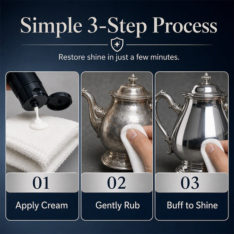 ✨50% OFF NOW! Anti‑Tarnish Silver Polish Cream, 3‑in‑1 Clean Polish Protect Silver Care Cream, Gentle Polishing Cream Restores Bright Luster for Silverware, Silver Heirlooms & Silver Ornaments