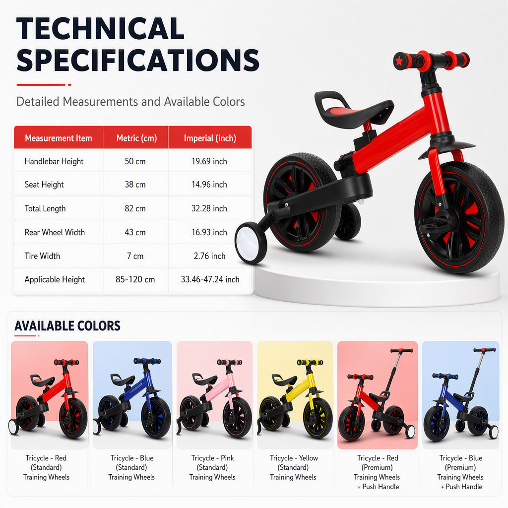 🚲✨ 3-in-1 Kids' Tricycle – Ultra-lightweight (2.8 kg) & foldable design for on-the-go use | From balance bike to handcart