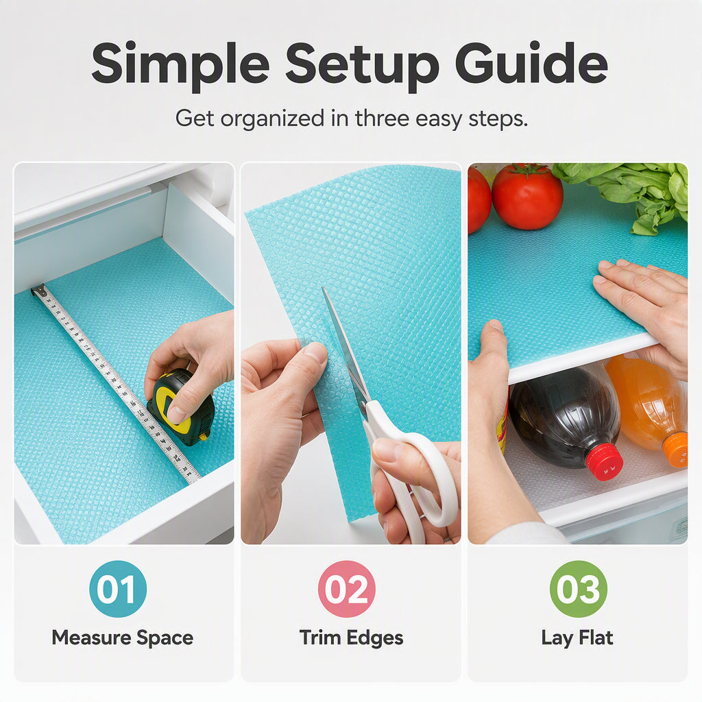 Waterproof Fridge Shelf Liners – Non-Slip, Easy-Clean & Food-Safe – Keeps Fridge Shelves Fresh & Organized