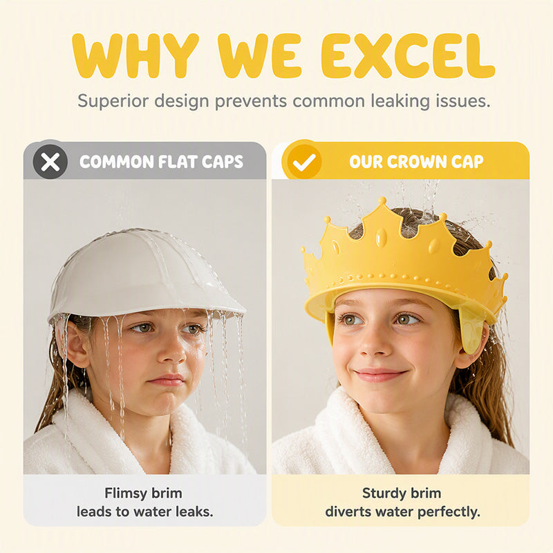 👑50% OFF NOW! Adjustable Crown Kids Shampoo Visor‑Soft Silicone Waterproof Bath Shower Cap, Ear Protection Shampoo Guard, Happy Bath Time Accessory for Toddlers & Children