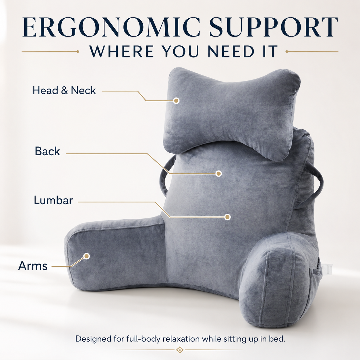 🛋️50% OFF NOW! Multifunctional Reading Bed Backrest Pillow‑Soft Velvet Lumbar Support Cushion with Armrests & Side Pocket, Perfect for Reading, Gaming, Working & Watching TV in Bed