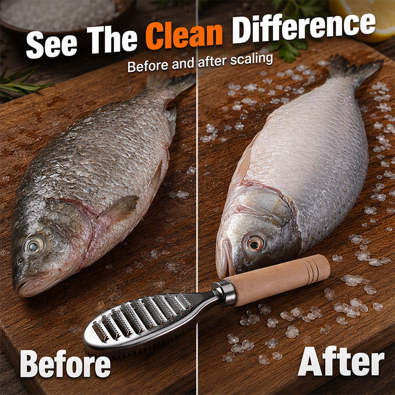 Stainless Steel Fish Scaler with Wooden Handle