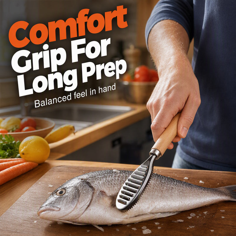 Stainless Steel Fish Scaler with Wooden Handle