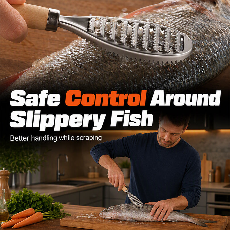 Stainless Steel Fish Scaler with Wooden Handle