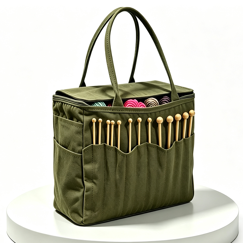 🧶50% OFF NOW! Canvas Yarn Storage Bag with Needle Pockets‑Spacious Knitting & Crochet Organizer Tote, Multi‑Pocket Yarn Carrier for Craft Supplies & Wool Balls