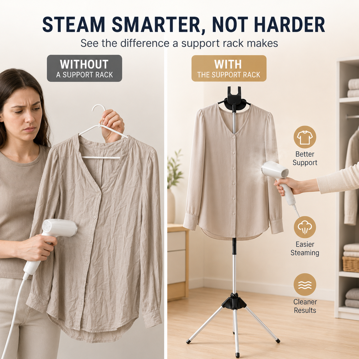 👔50% OFF NOW! Adjustable Garment Steamer Stand, Foldable Tripod Clothing Hanging Holder, Stable Height‑Adjustable Support for Home Steam Ironing & Garment Care
