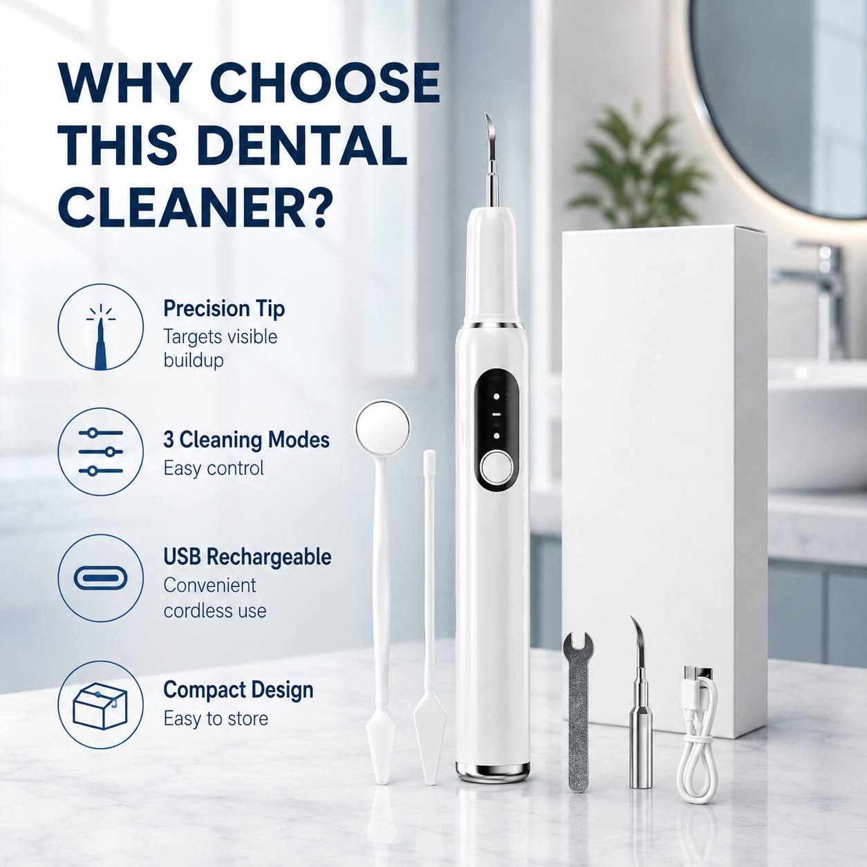 Portable Ultrasonic Teeth Cleaner and Tartar Remover Set