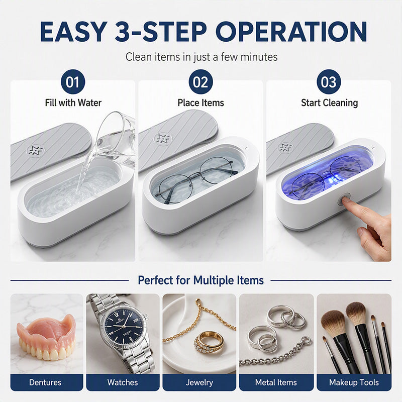 ✨50K+ SOLD!🎁Multifunctional Ultrasonic Cleaner for Jewelry, Watches & Dentures, 3W Cordless Deep Cleaning