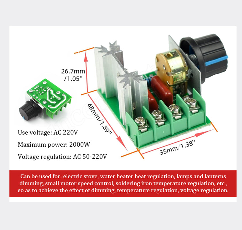 🥳2026 HOT SALE🥳💞50K+ SOLD! ⚡🎛️2000W AC Voltage Controller – Adjusts 50V-250V output, rotary knob control. Perfect for fan speed, light dimming & heater temp – compact & powerful!🔧💡