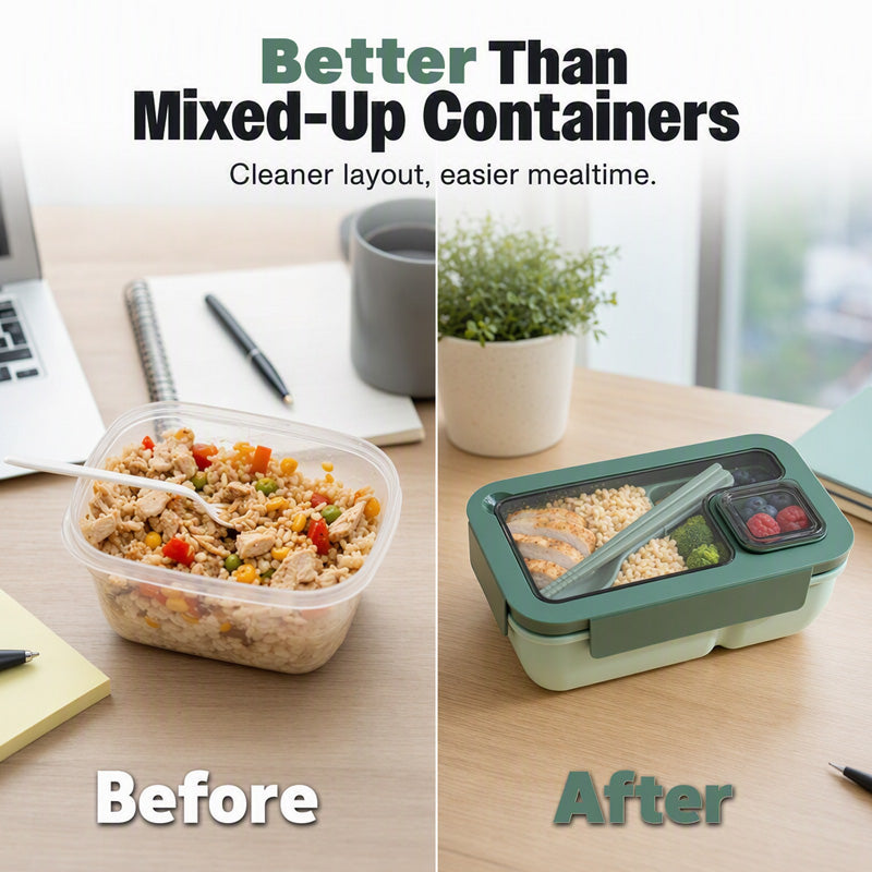 Portioned Microwave Lunch Box with Cutlery Storage